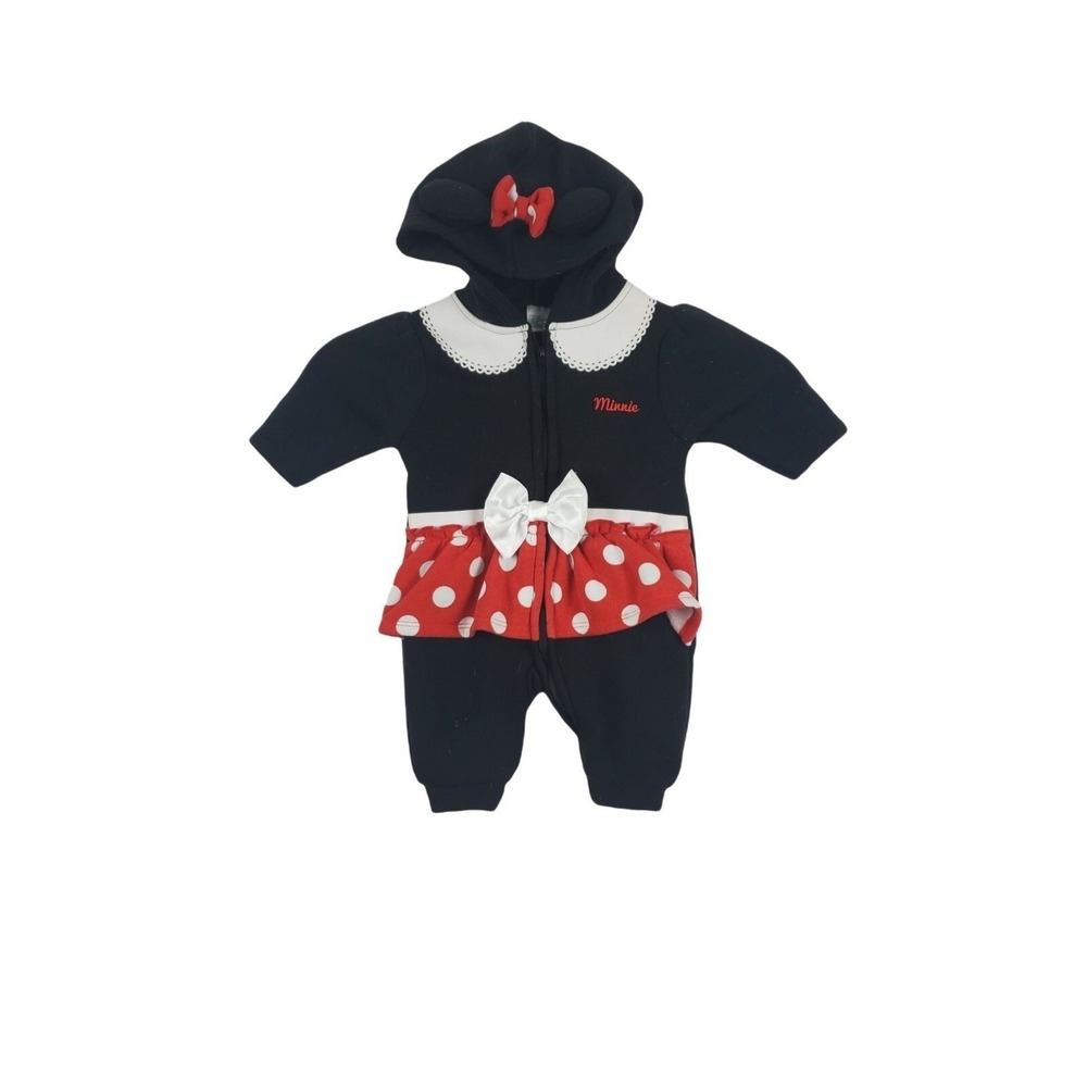 Disney Minnie Mouse One Piece Zip Up Girls 0-3 Months Black Long Sleeve